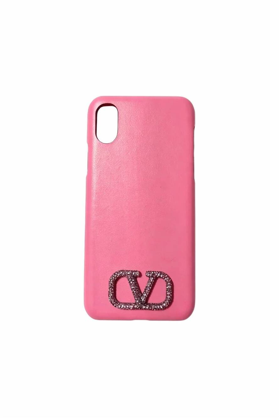 NEW VALENTINO GARAVANI women's crystal-embellished vlogo leather iphone xs case